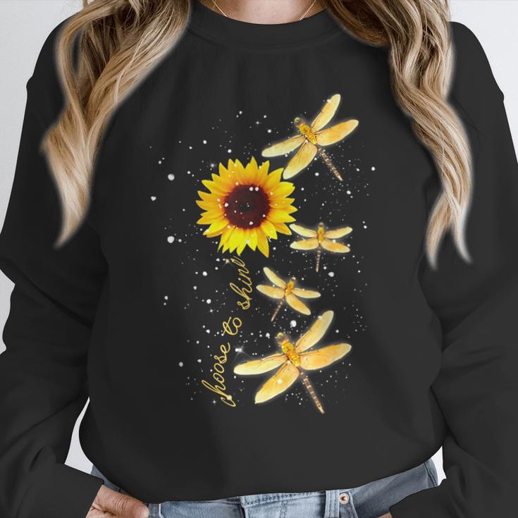 Dragonfly Sunflower Teacher Growth Mindset Choose To Shine Women Crewneck Sweatshirt, funny design