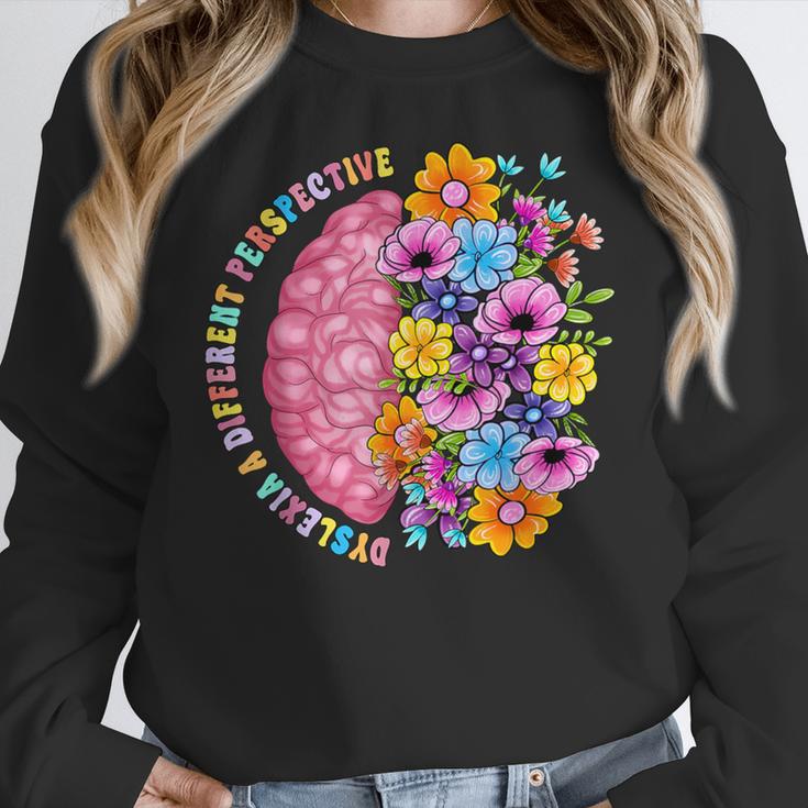 Dyslexia Different Perspective Reading Brain Floral Teacher Women Crewneck Sweatshirt, funny design Dyslexia Different Perspective Reading Brain Floral Teacher Women Crewneck Sweatshirt, funny design