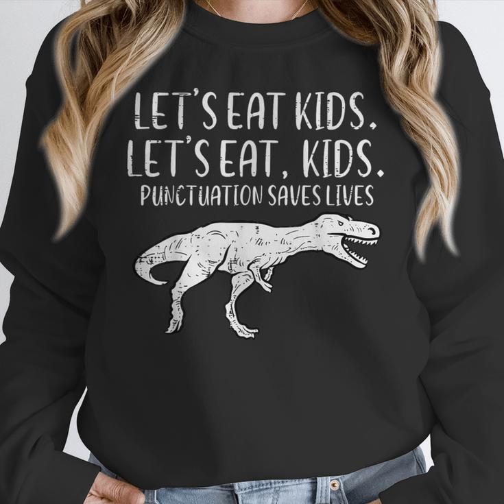 Lets Eat Kids Punctuation Saves Lives Dino Teacher Men Women Crewneck Sweatshirt, funny design