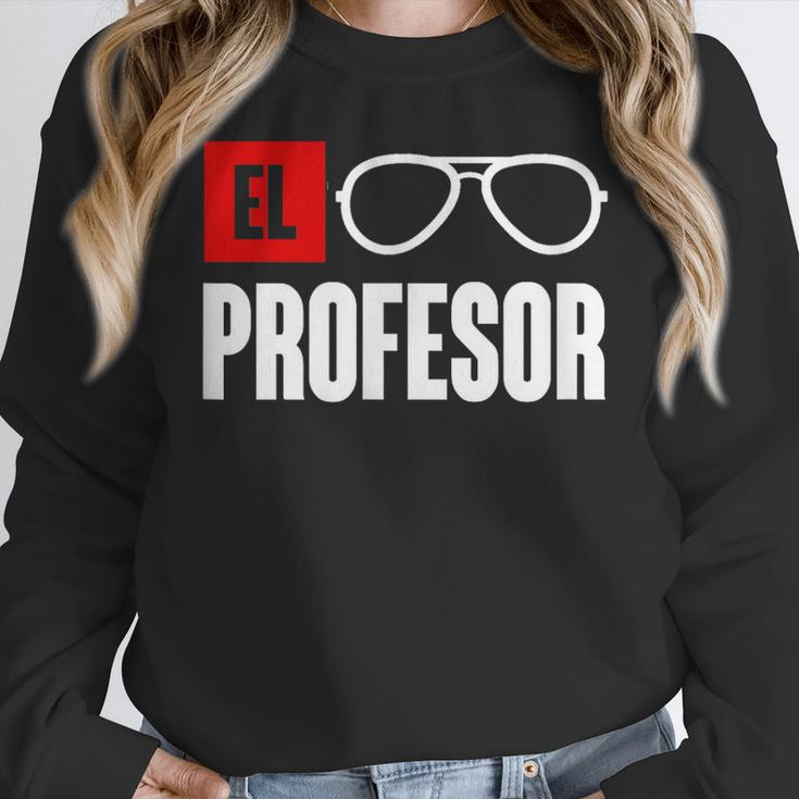 El Professor Money Costume Profesor Glasses Men Teacher Gift Women Crewneck Sweatshirt, funny design