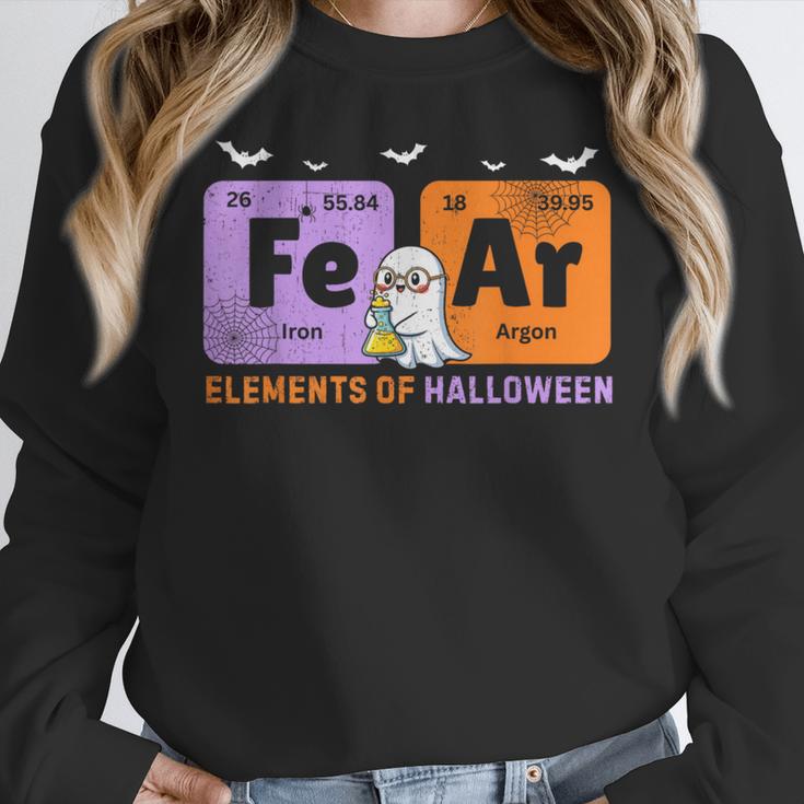Elements Of Halloween Fear Periodically Chemistry Teacher Women Crewneck Sweatshirt, funny design Elements Of Halloween Fear Periodically Chemistry Teacher Women Crewneck Sweatshirt, funny design