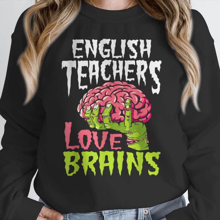 English Teachers Love Brains Zombie Teacher School Halloween Women Crewneck Sweatshirt, English Teacher Gifts, funny design