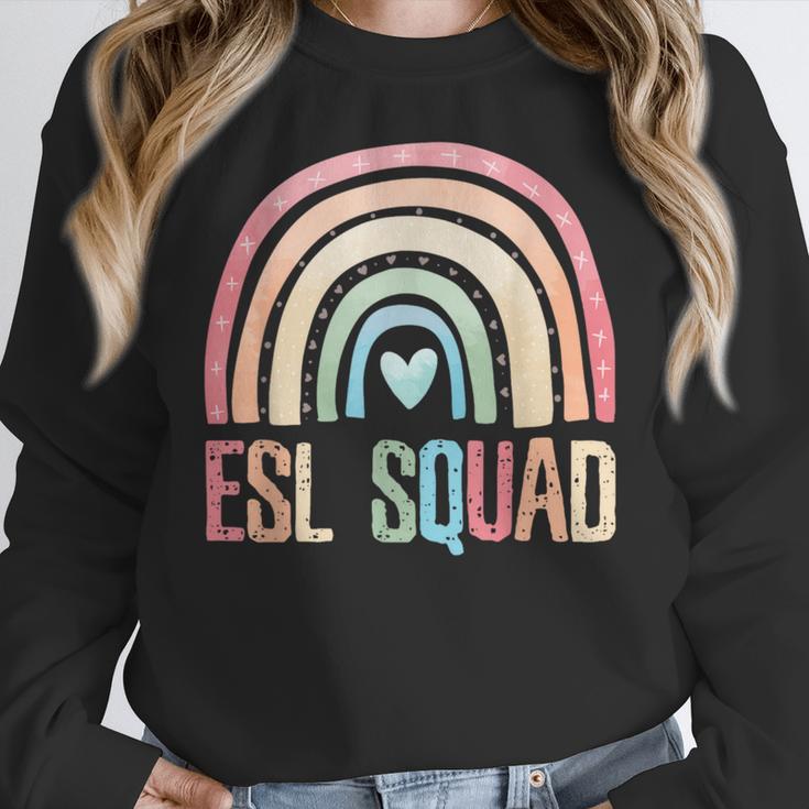 ESL Squad Teacher Crew Team Back To School English Rainbow Women Crewneck Sweatshirt, Esl Teacher Gifts, English Teacher Gifts, funny design