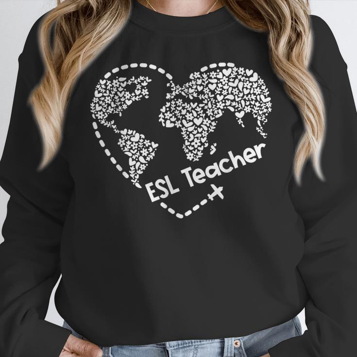 ESL Teacher ESOL Student Cute Heart Shape English Teacher Women Crewneck Sweatshirt, Esl Teacher Gifts, English Teacher Gifts, funny design
