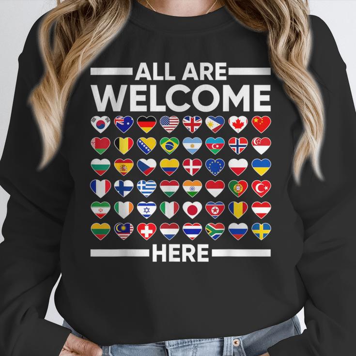 ESL Teacher All Are Welcome Here For Worlds Virtual Teachers Women Crewneck Sweatshirt, Esl Teacher Gifts, funny design