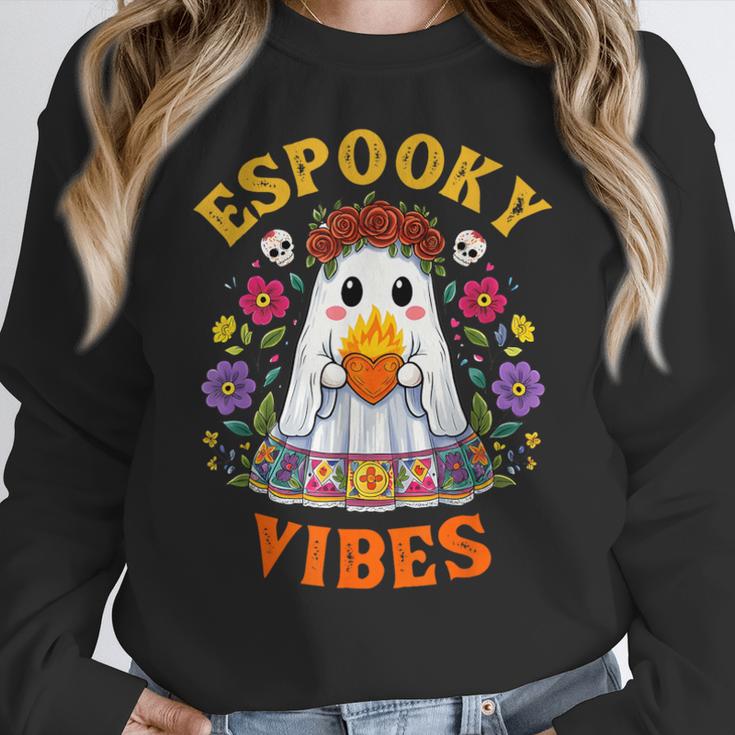 Espooky Vibes Spanish Mexican Halloween Ghost Teachers Women Crewneck Sweatshirt, funny design