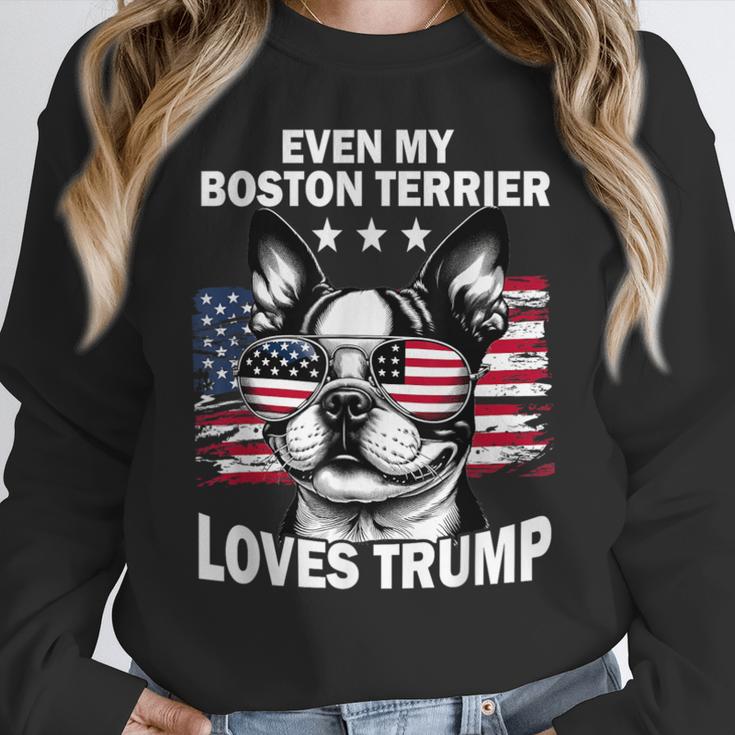 Even My Boston Terrier Loves Trump Trump Supporter Dog Lover Women Crewneck Sweatshirt, funny design