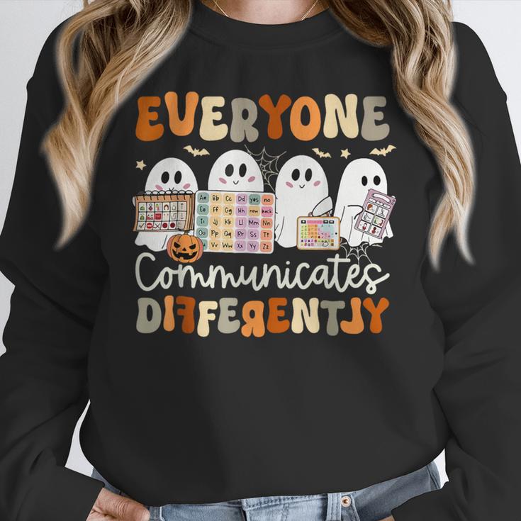 Everyone Communicates Differently Halloween Sped Teacher Women Crewneck Sweatshirt, funny design Everyone Communicates Differently Halloween Sped Teacher Women Crewneck Sweatshirt, funny design