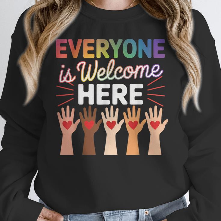 Everyone Is Welcome Here Shirt Teacher Women Crewneck Sweatshirt, funny design Everyone Is Welcome Here Shirt Teacher Women Crewneck Sweatshirt, funny design