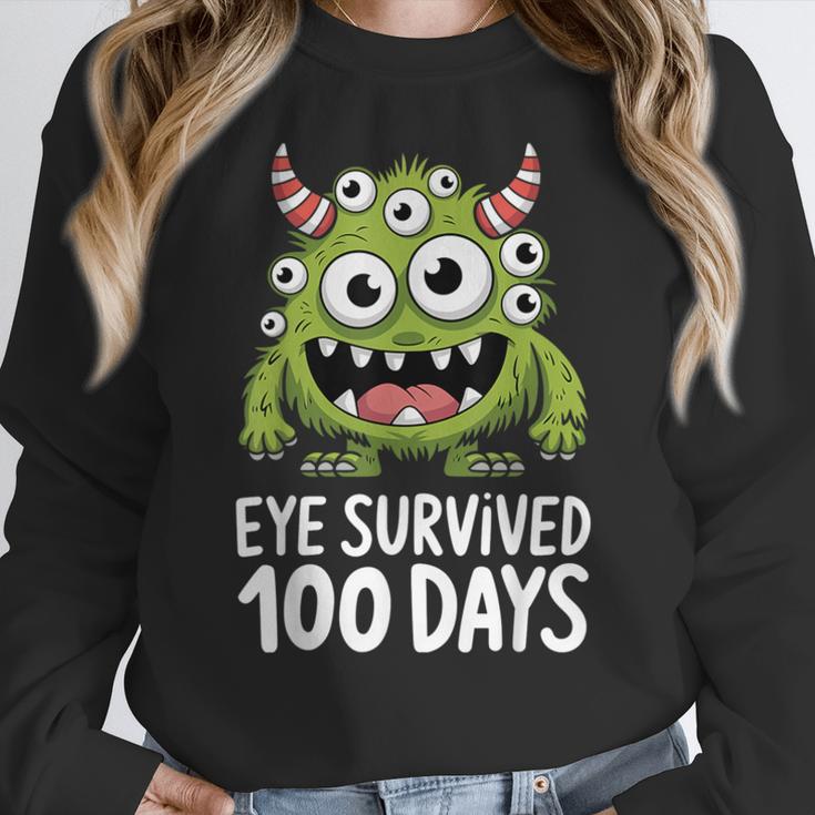 Eye Survived 100 Days Of School Monster Lover Teacher Kids Women Crewneck Sweatshirt, funny design