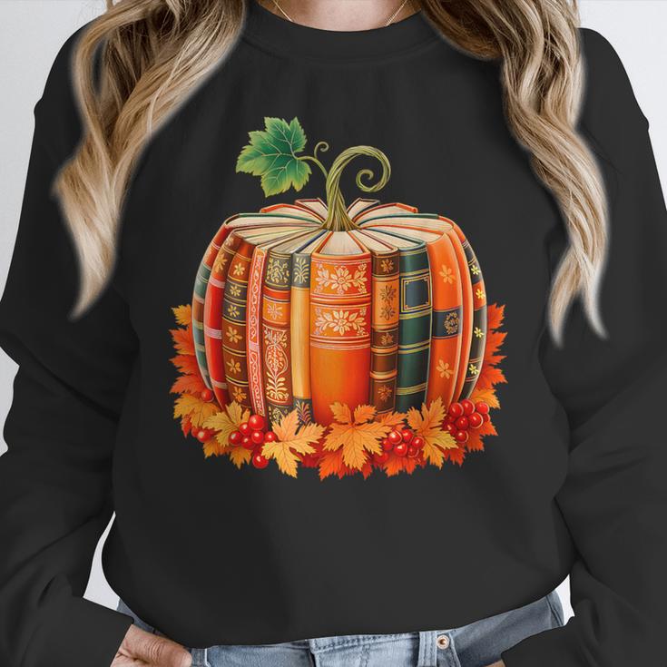Fall Book Autumn Reading Teacher Halloween Pumpkin Season Women Crewneck Sweatshirt, funny design