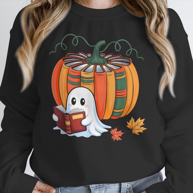 Fall Book Pumpkin Ghost Reading Books Halloween Teacher Women Crewneck Sweatshirt, funny design Fall Book Pumpkin Ghost Reading Books Halloween Teacher Women Crewneck Sweatshirt, funny design