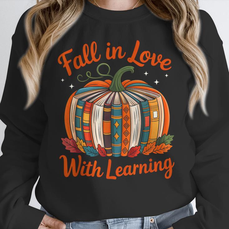 Fall In Love With Learning Book Lover Autumn Pumpkin Teacher Women Crewneck Sweatshirt, funny design Fall In Love With Learning Book Lover Autumn Pumpkin Teacher Women Crewneck Sweatshirt, funny design
