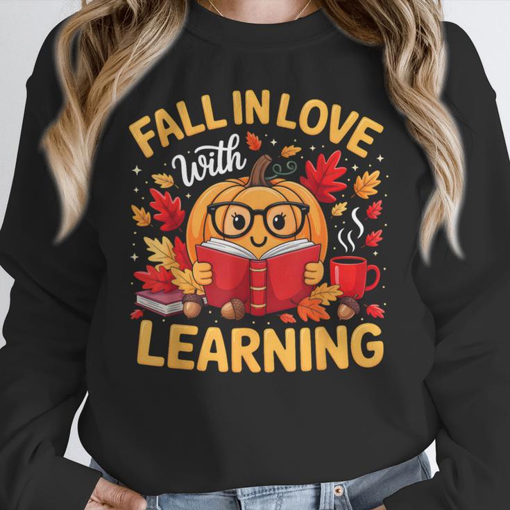 Fall In Love With Learning Pumpkin Thanksgiving Teacher Fall Women Crewneck Sweatshirt, funny design Fall In Love With Learning Pumpkin Thanksgiving Teacher Fall Women Crewneck Sweatshirt, funny design