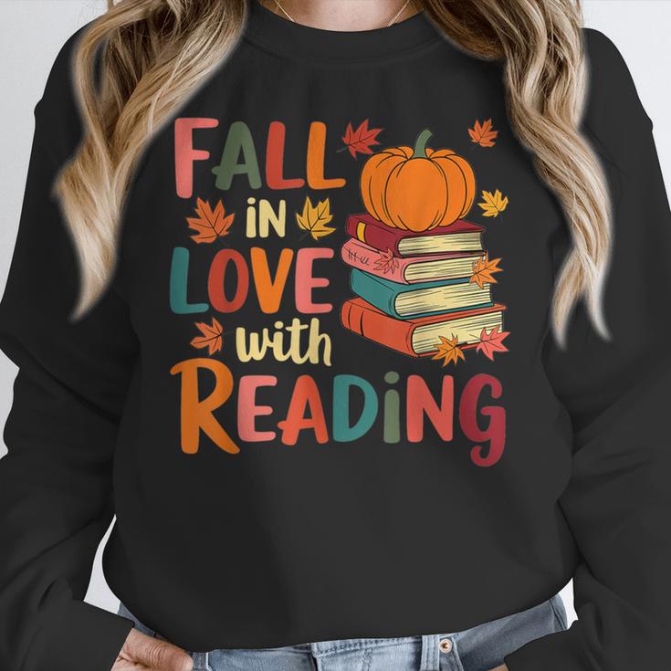 Fall In Love With Reading Autumn Thanksgiving Shirt Teacher Women Crewneck Sweatshirt, funny design Fall In Love With Reading Autumn Thanksgiving Shirt Teacher Women Crewneck Sweatshirt, funny design