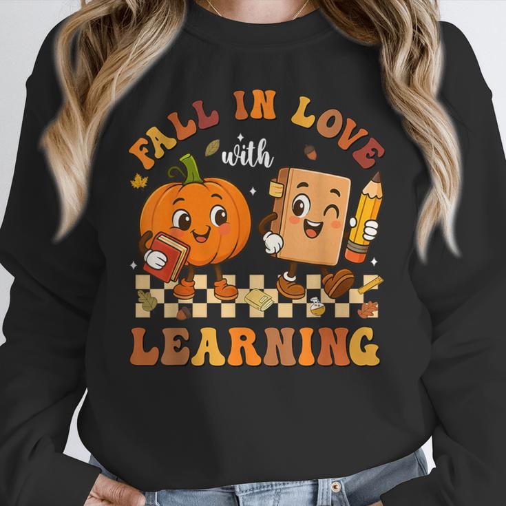 Fall In Love With Reading Book Autumn Pumpkins And Teachers Women Crewneck Sweatshirt, funny design Fall In Love With Reading Book Autumn Pumpkins And Teachers Women Crewneck Sweatshirt, funny design