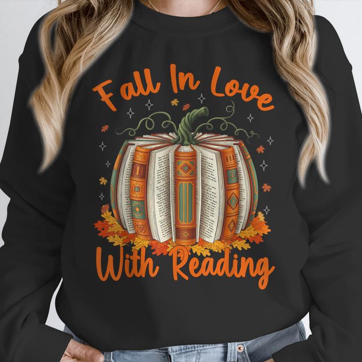 Fall In Love With Reading Pumpkin Autumn Librarians Teacher Women Crewneck Sweatshirt, funny design Fall In Love With Reading Pumpkin Autumn Librarians Teacher Women Crewneck Sweatshirt, funny design