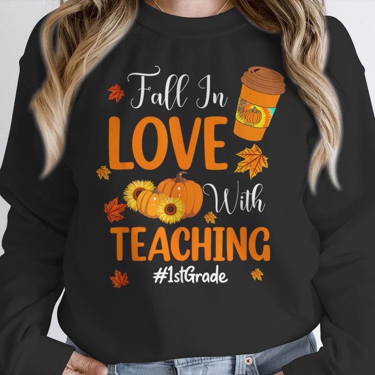 Fall In Love With Teaching 1st Grade Teacher Thanksgiving For Men Women Girls Kids Women Crewneck Sweatshirt, funny design