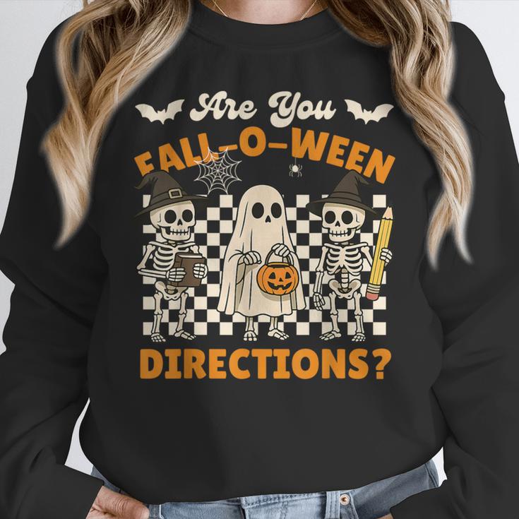 Are You Fall o Ween Directions Halloween Skeleton Teacher Women Crewneck Sweatshirt, funny design Are You Fall o Ween Directions Halloween Skeleton Teacher Women Crewneck Sweatshirt, funny design