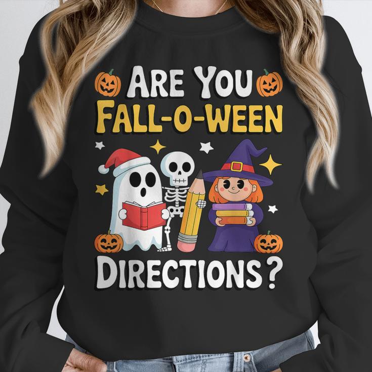 Are You Fall O Ween Directions Halloween Teacher Ghost Women Crewneck Sweatshirt, funny design Are You Fall O Ween Directions Halloween Teacher Ghost Women Crewneck Sweatshirt, funny design