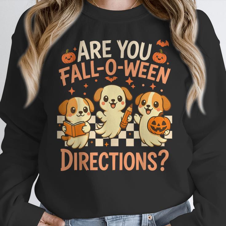 Are You Fall O Ween Directions Teacher Halloween Dog Ghost Women Crewneck Sweatshirt, funny design Are You Fall O Ween Directions Teacher Halloween Dog Ghost Women Crewneck Sweatshirt, funny design