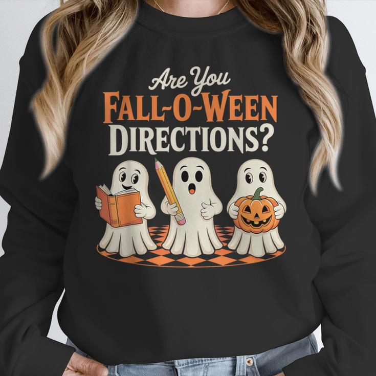 Are You Fall O Ween DirectionsRetro Teacher Halloween Ghost Women Crewneck Sweatshirt, funny design Are You Fall O Ween DirectionsRetro Teacher Halloween Ghost Women Crewneck Sweatshirt, funny design