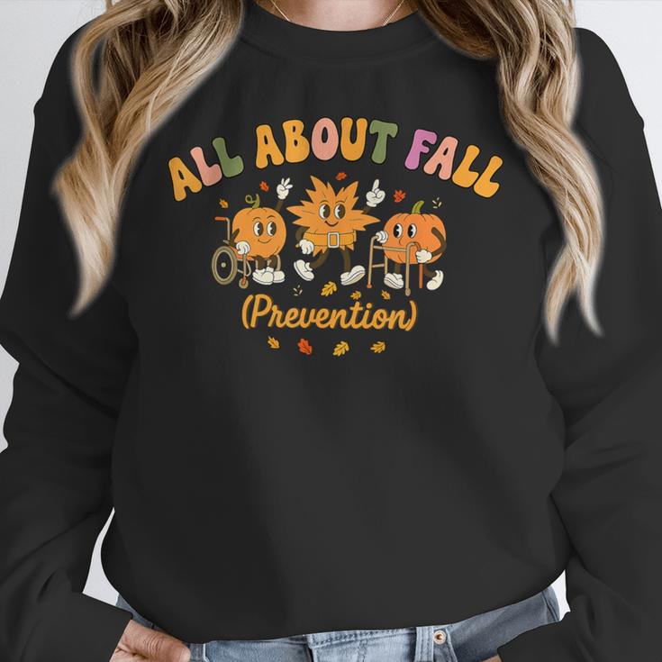 All About Fall Prevention Therapy SPED Teacher Thanksgiving Women Crewneck Sweatshirt, funny design All About Fall Prevention Therapy SPED Teacher Thanksgiving Women Crewneck Sweatshirt, funny design