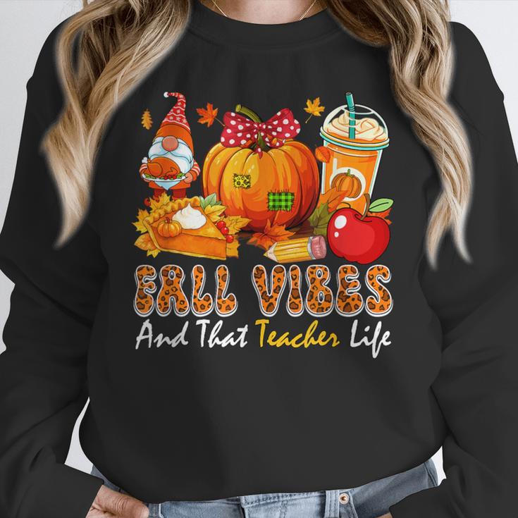 Fall Vibes Costume Teacher Thanksgiving Leopard Gnome Women Crewneck Sweatshirt, funny design Fall Vibes Costume Teacher Thanksgiving Leopard Gnome Women Crewneck Sweatshirt, funny design
