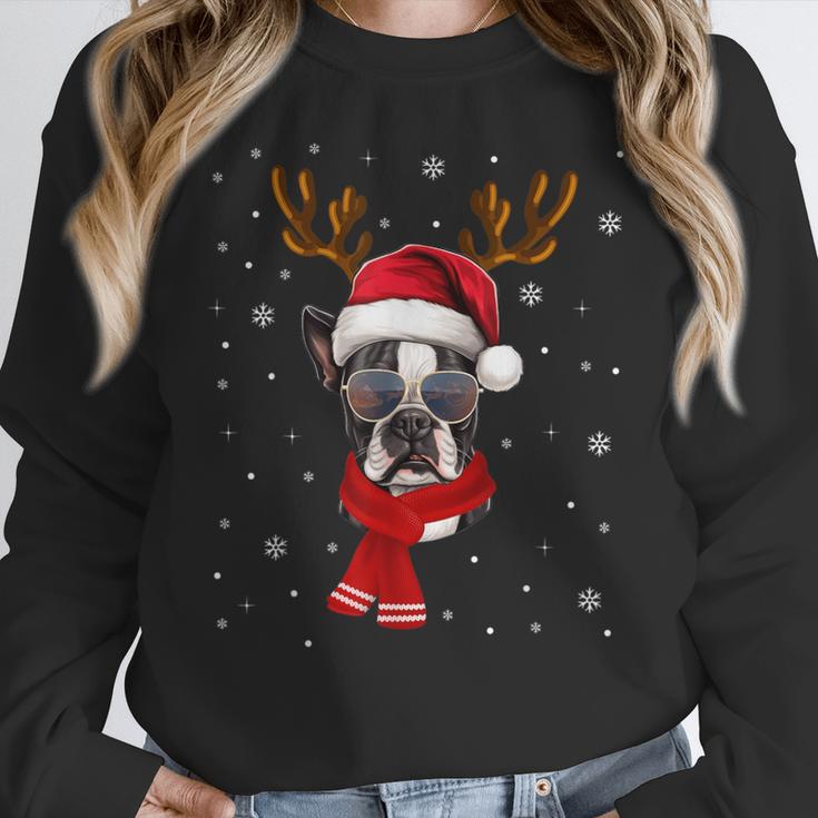 Family Matching Reindeer Xmas Boston Terrier Christmas Women Crewneck Sweatshirt, Boston Terrier Christmas Gifts, funny design