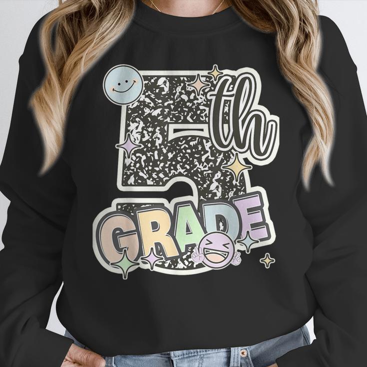 First Day Of Fifth Grade Composition Notebook Teacher Women Crewneck Sweatshirt, First Grade Teacher Gifts, funny design