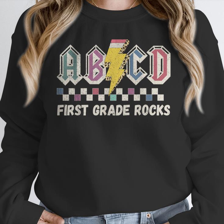 First Grade Rocks Teachers Back To School ABCD Rock Students Women Crewneck Sweatshirt, First Grade Teacher Gifts, funny design