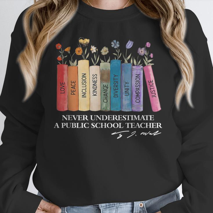 Floral Books Never Underestimate A Public School Teacher Women Crewneck Sweatshirt, funny design Floral Books Never Underestimate A Public School Teacher Women Crewneck Sweatshirt, funny design