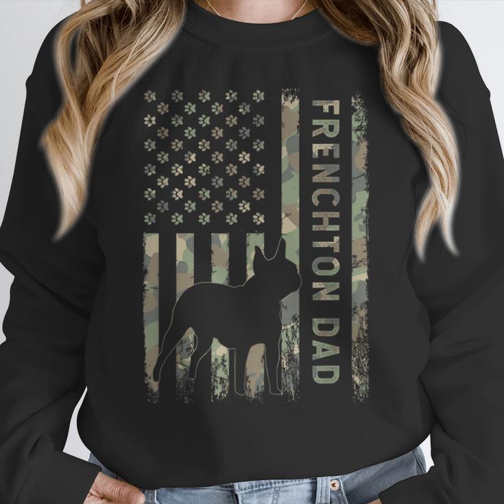 Frenchton Dad French Bulldog Boston Terrier Camo USA Flag Women Crewneck Sweatshirt, Boston Terrier Dad Gifts, French Bulldog Dad Gifts, funny design