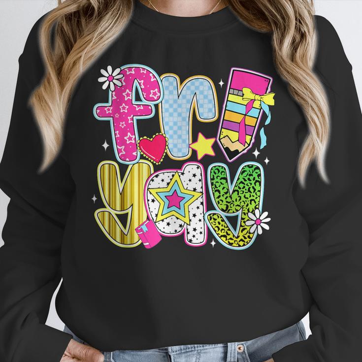 Fri-Yay Happy Friday Weekend Teacher Back To School Women Crewneck Sweatshirt, funny design Fri-Yay Happy Friday Weekend Teacher Back To School Women Crewneck Sweatshirt, funny design