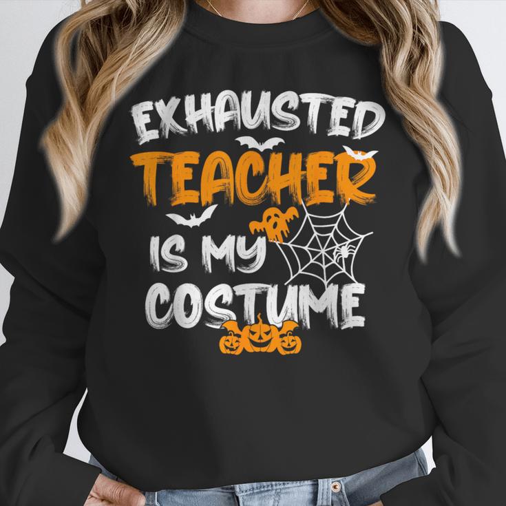 Fun Halloween Sayings Quotes Exhausted Teacher Is My Costume -Adults Short Sleeve Halloween Teacher T-Shirt Small Women Crewneck Sweatshirt, funny design Fun Halloween Sayings Quotes Exhausted Teacher Is My Costume -Adults Short Sleeve Halloween Teacher T-Shirt Small Women Crewneck Sweatshirt, funny design