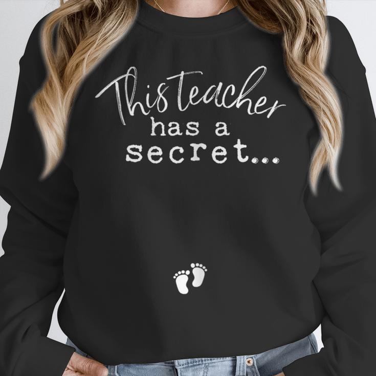 Fun Pregnant Teacher Announcement Idea- Footprints On Tummy Women Crewneck Sweatshirt, funny design Fun Pregnant Teacher Announcement Idea- Footprints On Tummy Women Crewneck Sweatshirt, funny design