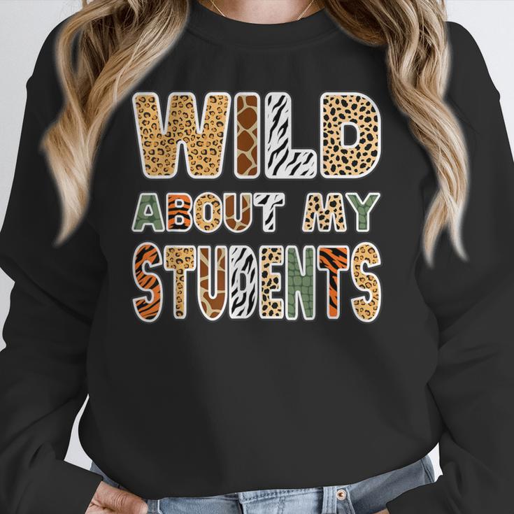 Fun Zoo Animal Print Teacher Shirts Wild About My Students Women Crewneck Sweatshirt, funny design Fun Zoo Animal Print Teacher Shirts Wild About My Students Women Crewneck Sweatshirt, funny design
