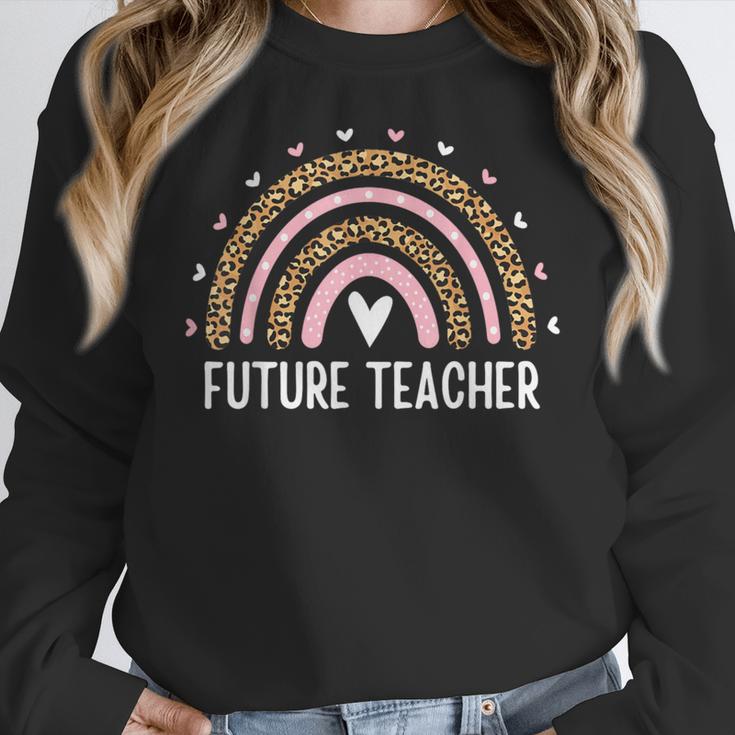 Future Teacher Kids Youth Girls Leopard Rainbow Women Women Crewneck Sweatshirt, Future Teacher Gifts, funny design