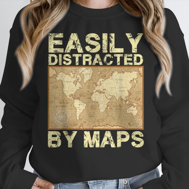 Geography Teacher Easily Distracted By Maps Women Crewneck Sweatshirt, funny design Geography Teacher Easily Distracted By Maps Women Crewneck Sweatshirt, funny design