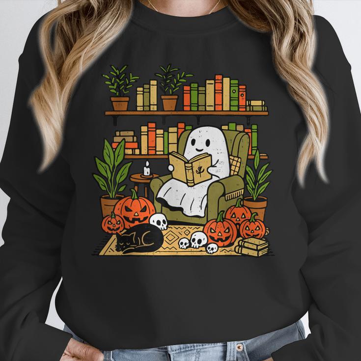 Ghost Library Reading Books Halloween Librarian Teacher Women Crewneck Sweatshirt, funny design Ghost Library Reading Books Halloween Librarian Teacher Women Crewneck Sweatshirt, funny design