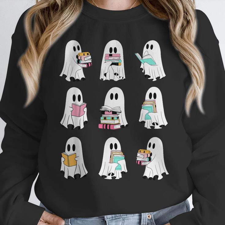 Ghost Reading Books Spooky Librarian Teacher Women Women Crewneck Sweatshirt, funny design Ghost Reading Books Spooky Librarian Teacher Women Women Crewneck Sweatshirt, funny design