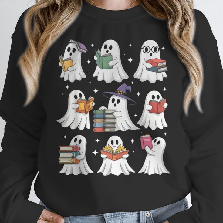 Ghost Reading Teacher Halloween Costume Librarian Book Lover Women Crewneck Sweatshirt, funny design