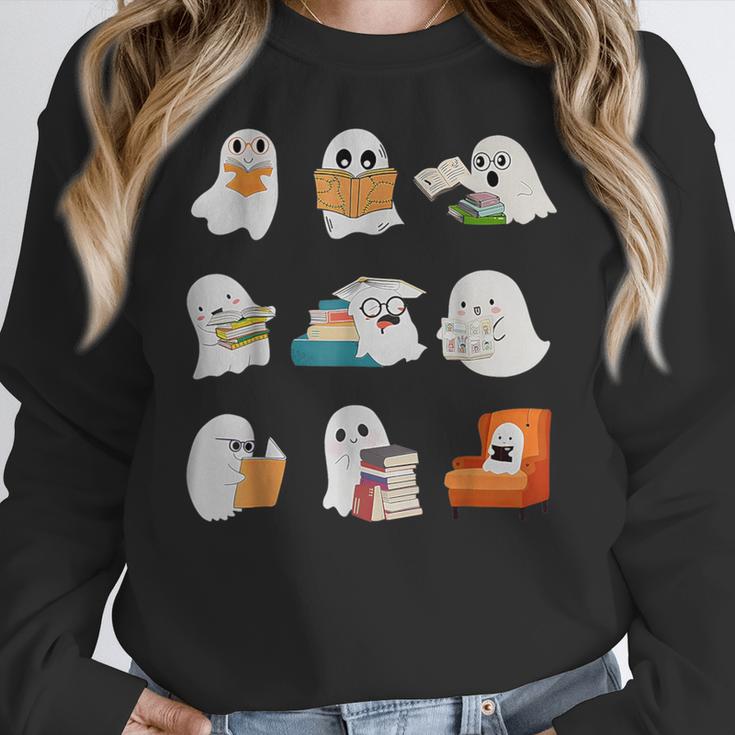Ghost Reading Teacher Halloween Librarian Book Lover School Women Crewneck Sweatshirt, funny design Ghost Reading Teacher Halloween Librarian Book Lover School Women Crewneck Sweatshirt, funny design