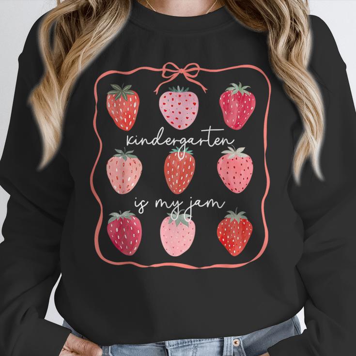 Groovy Kindergarten Is My Jam Strawberry Kinder Team Teacher Women Crewneck Sweatshirt, Groovy Teacher Gifts, funny design Groovy Kindergarten Is My Jam Strawberry Kinder Team Teacher Women Crewneck Sweatshirt, Groovy Teacher Gifts, funny design