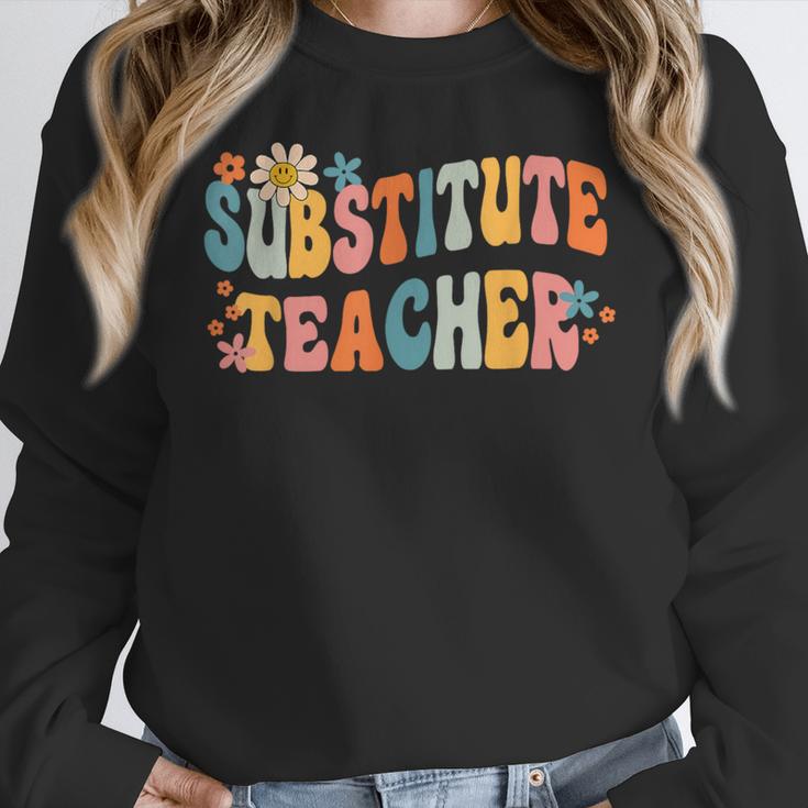 Groovy Substitute Teacher Retro Teacher Back To School Women Crewneck Sweatshirt, Groovy Teacher Gifts, funny design