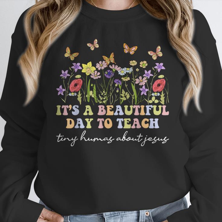 Groovy I Teach Tiny Humans About Jesus Christian Teacher Women Crewneck Sweatshirt, Groovy Teacher Gifts, funny design Groovy I Teach Tiny Humans About Jesus Christian Teacher Women Crewneck Sweatshirt, Groovy Teacher Gifts, funny design