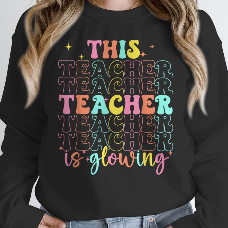 Groovy This Teacher Is Glowing Hello Summer End Of School Women Crewneck Sweatshirt, Groovy Teacher Gifts, funny design Groovy This Teacher Is Glowing Hello Summer End Of School Women Crewneck Sweatshirt, Groovy Teacher Gifts, funny design