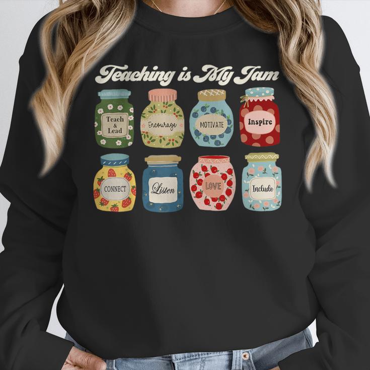 Groovy Teaching Is My Jam Teacher Appreciation Women Crewneck Sweatshirt, Groovy Teacher Gifts, funny design
