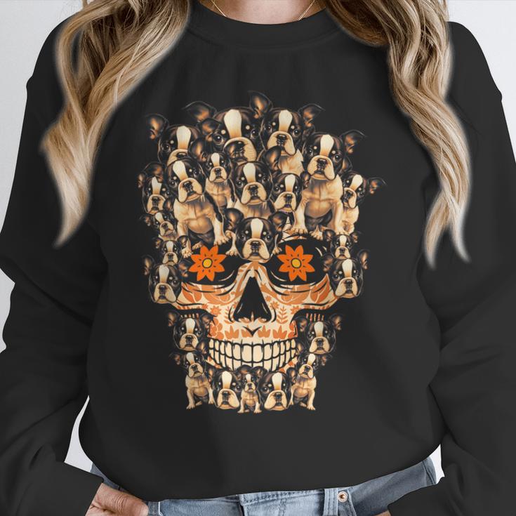 Halloween Costume Skull Boston Terrier Dog Lover For Men Women Kids Women Crewneck Sweatshirt, Boston Terrier Halloween Gifts, funny design