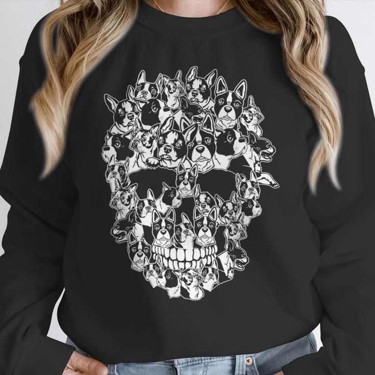 Halloween Costume Skull Boston Terrier Dog Lover Women Crewneck Sweatshirt, Boston Terrier Halloween Gifts, funny design